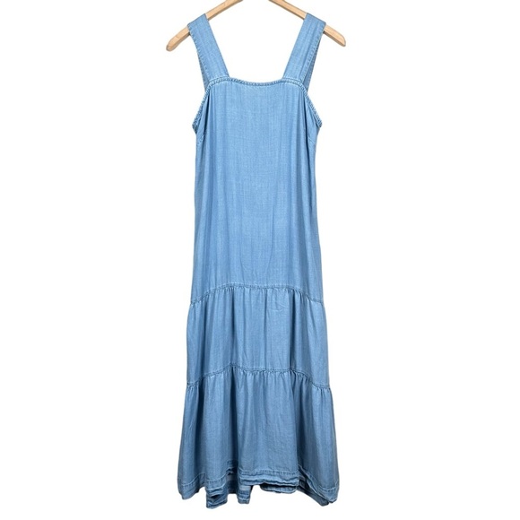 SAKS FIFTH AVENUE Sleeveless Tiered Square Neck Chambray Maxi Dress - Picture 2 of 11